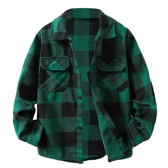 dmqupv Kids Flannel Shirt Boys And Girls Long Sleeved Checkered Shirt Retro Color Blocked Cardigan Fashionable And Versatile Lapel Top Jacket Dark Green,Size for 11-12 Years