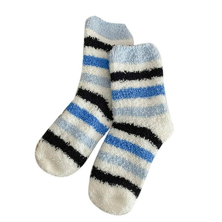 

WOXINDA Womens Winter Stripe Socks Autumn And Winter Mid Tube Socks Coral Thickened Warm Stockings Style Socks