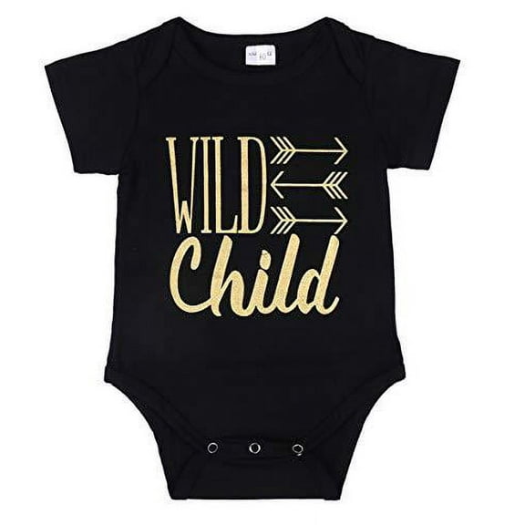 Styles I Love Infant Baby Boys Girls Short Sleeve Wild Child Arrow Printed Cotton Bodysuit Black Unisex Baby Summer Romper (3-6 Months)