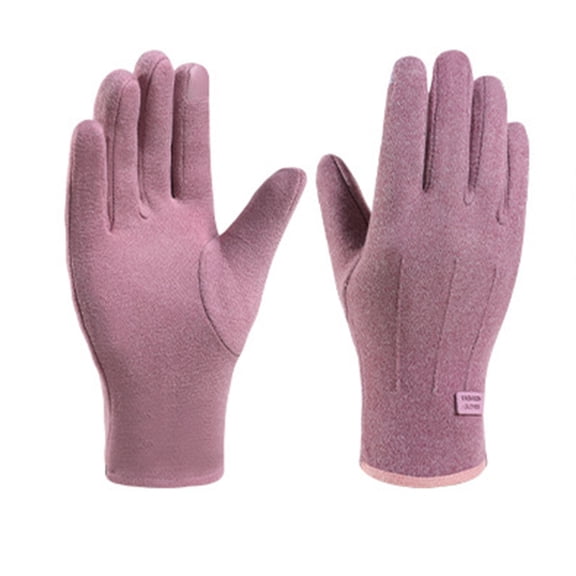 QSAWXQZ Women's Fleece Velvet Thermal Gloves Solid Windproof Waterproof Warmer Athletic Gloves for Outdoor Purple Free Size