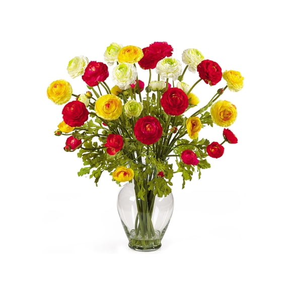 Nearly Natural Ranunculus Liquid Illusion Silk Flower Arrangement in Yellow