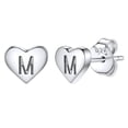 thumbnail image 1 of Pendientes de corazón inicial Silvora tachuelas de plata esterlina hipoalergénicas para mujer letra M, 1 of 8