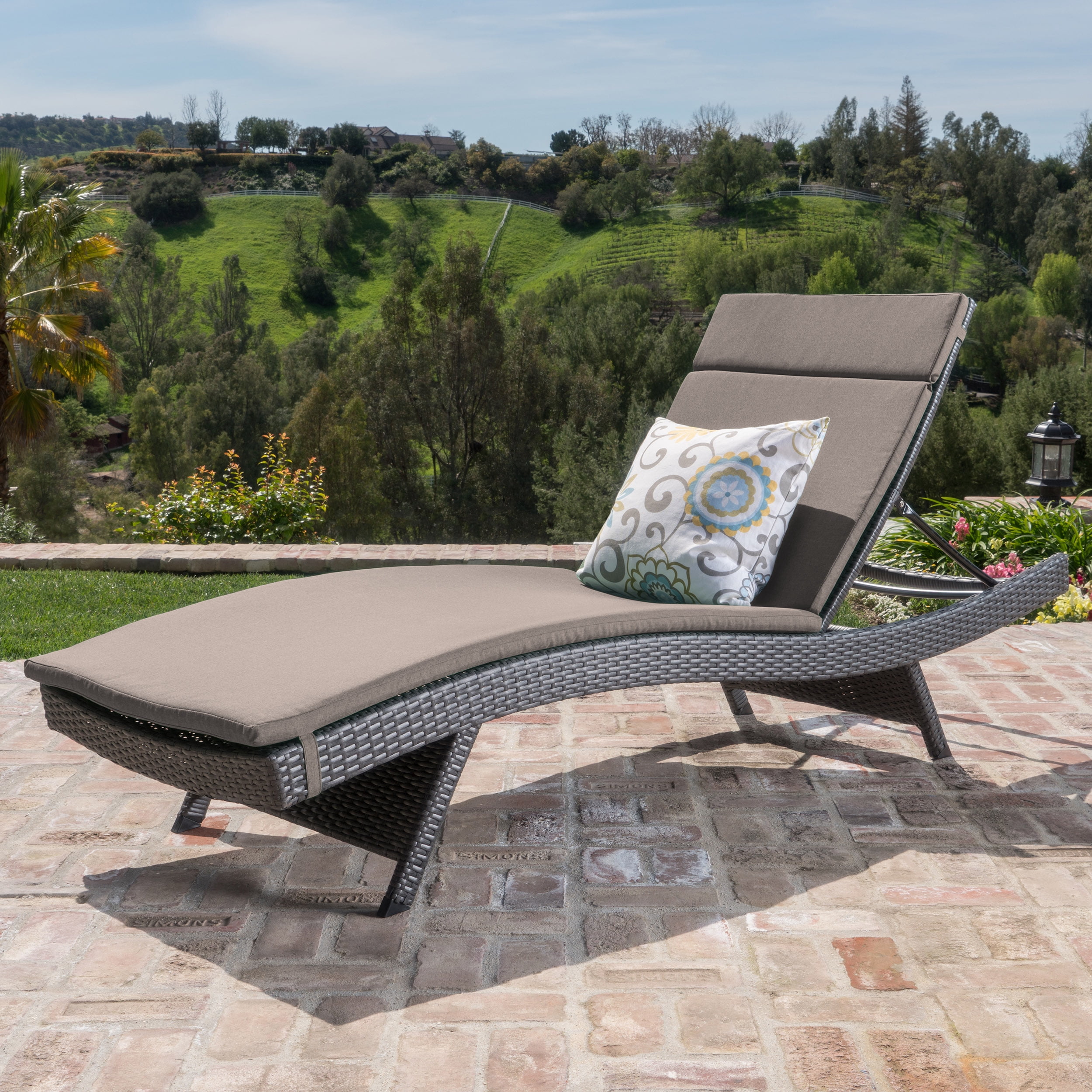 Anthony Outdoor Wicker Adjustable Chaise Lounge with Cushion, Grey, Charcoal