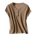 thumbnail image 4 of Lumtrix Womens Henley Sweaters Casual Cap Sleeve Tops Summer Business Work Loose Fitted Shirts Khaki S, 4 of 5