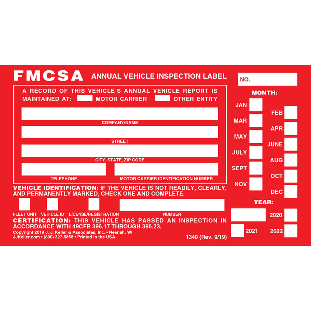 Annual Vehicle Inspection Label With Punch Boxes 20 pk 6 X 3 5