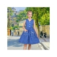 thumbnail image 2 of Sunny Fashion Girls Dress Cotton Blue Polka Dot Pocket V Neck Button Vintage Casual School Sundress 6 Years, 2 of 8