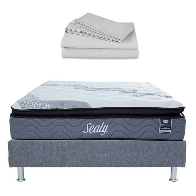 Colchón Matrimonial Sealy Deva + Box Plomo + 1 juego de Sabanas