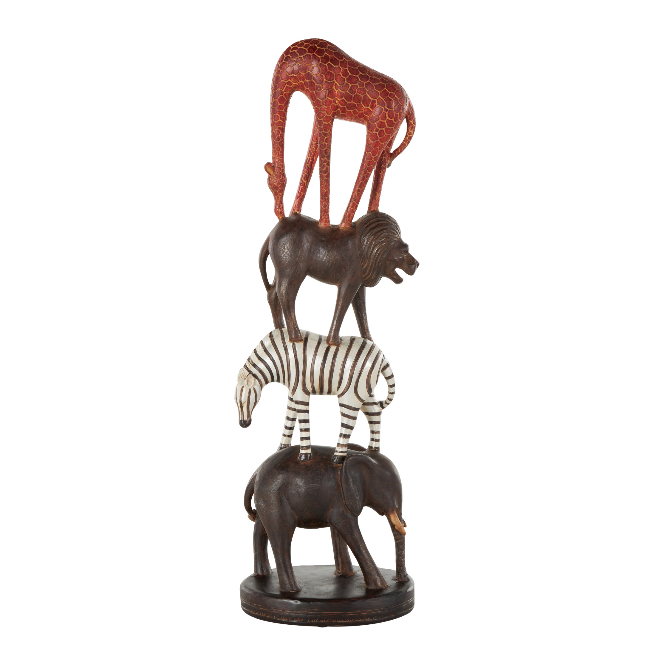 6" x 21" Black Polystone Stacked Safari Animals Sculpture with Round Base, by DecMode