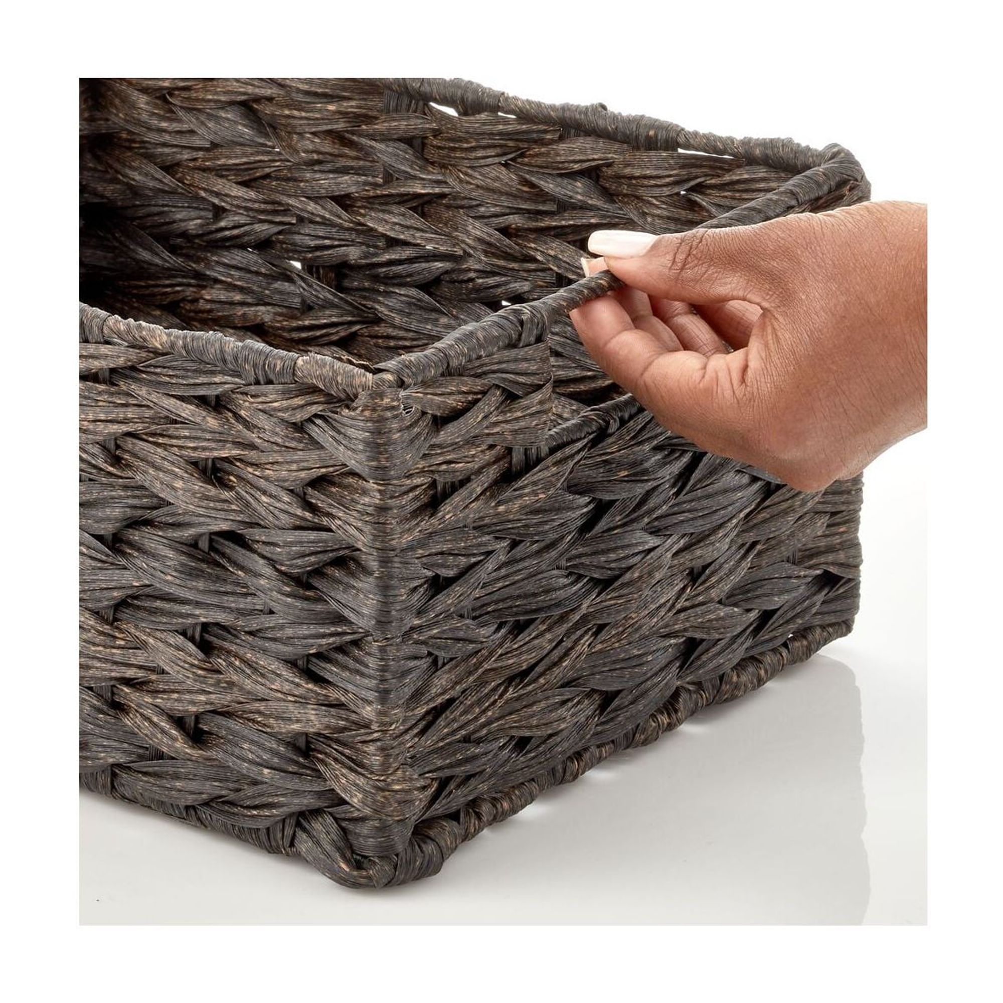 mDesign Woven Farmhouse Pantry Food Storage Bin Basket Box, 6 Pack, Dark Brown