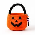 thumbnail image 2 of Halloween Pumpkin Woven Storage Basket with Handles, Cotton Rope Candy Gift Holder for Bathroom Countertop Nursery Decor (Saffron), 2 of 4