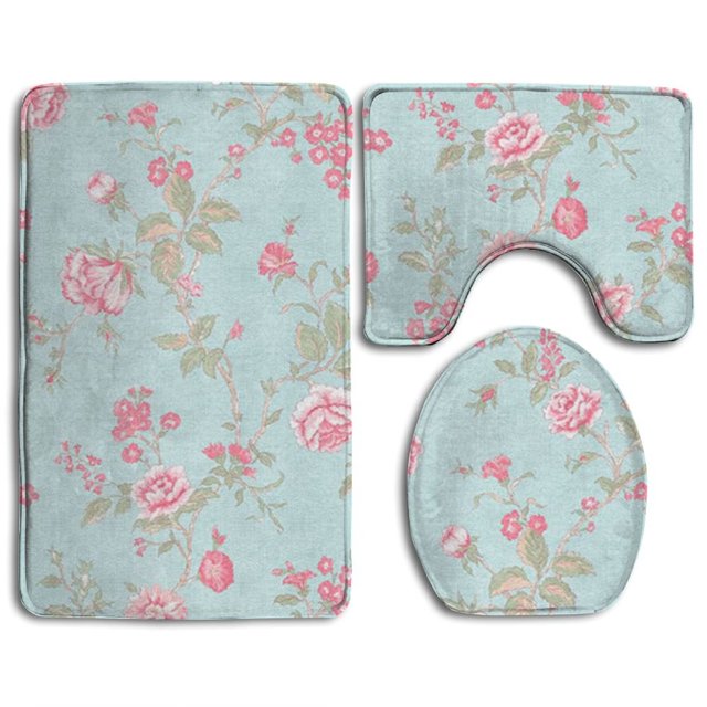 ABPHQTO Rosa rosada Juego de alfombras de baño de 3 piezas Alfombra de baño Alfombra de contorno y tapa de inodoro
