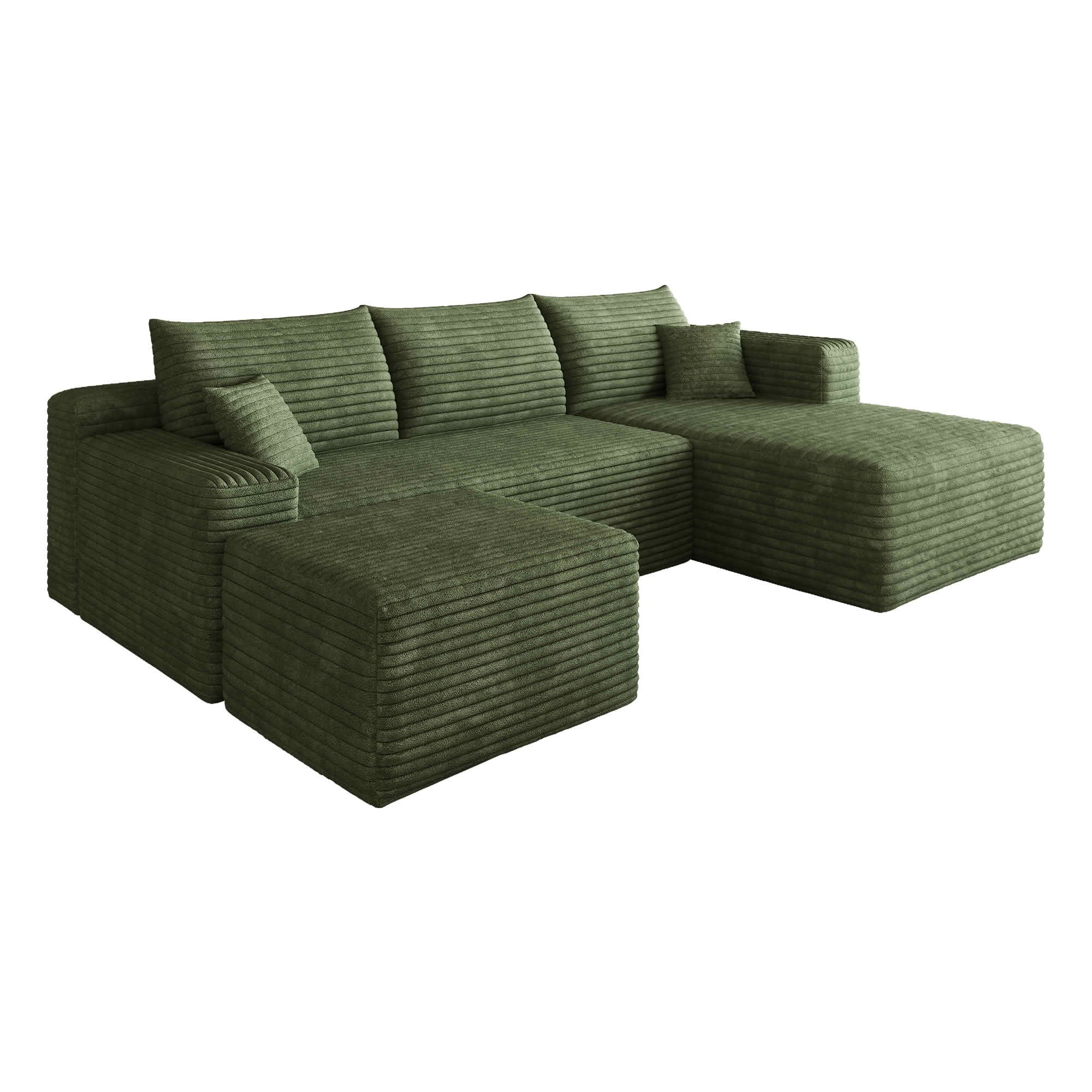 MAYEERTY 95 Inch U‑Shaped Cloud Sectional Sofa with 1 Ottoman, Modern Deep‑Seat Corner Couch, Plush Corduroy Reversible Sofa, No‑Assembly for Living Room Bedroom Apartment