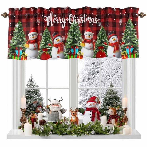 Valances for Windows Merry Christmas Rod Pocket Cafe Window Treatments Valance Curtains for Kitchen Bathroom Laundry Basement Windows 42"x12"