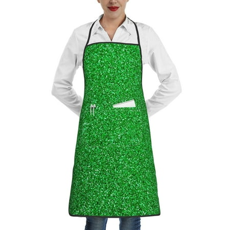 

Rocae Green Sparkling Shiny for Kitchen Aprons for Women Adjustable Cooking Kitchen Chef Apron for Men with Pockets