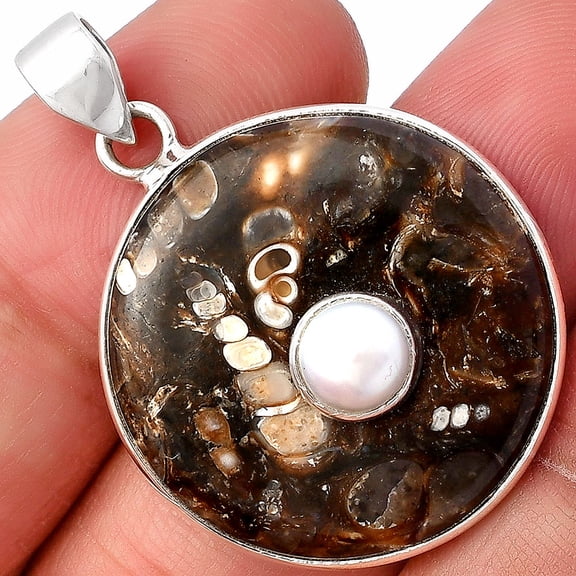 Natural Turtella Jasper - USA & Pearl 925 Sterling Silver Pendant Jewelry P-1323 SDP141502