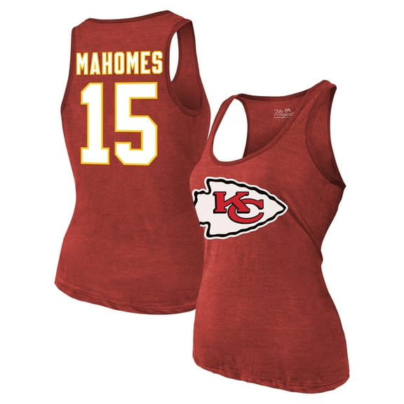 Women's Majestic Threads Patrick Mahomes Red Kansas City Chiefs Name & Number Tri-Blend Tank Top