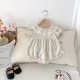 thumbnail image 1 of Pelele de bebé de estilo coreano, manga corta, cuello de muñeca, adorno de encaje, traje de princesa de luna llena, ropa para niñas, peleles para bebés, 1 of 5