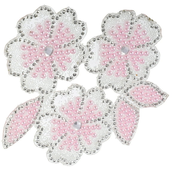 DECORNIJIA 1Set Flower Applique for Jeans Pink Rhinestone Accessory Iron On Sew On DIY Enthusiasts Fashion