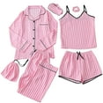thumbnail image 2 of Sakmal Long Sleeve Casual Pajamas Sets for Women 2024 Pink Suitable for All Seasons Striped 7 Piece Night Shirts for Women Sleepwear, 2 of 9