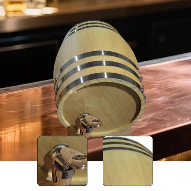 Barril de roble de 1,5 l para añejar bebidas, contenedor, decoración con soporte de madera, decantador con grifo para mesa en casa o fiesta familiar.