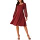 thumbnail image 2 of Vestido casual de longitud a la rodilla con cuello cuadrado y mangas largas de puntos suizos para mujer INSPIRE CHIC con bolsillos XL color rojo vino, 2 of 5