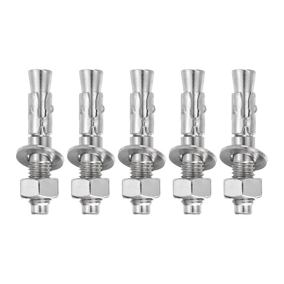 Uxcell 5 Pcs Wedge Anchors, 1/2" x 2-3/4" Stainless Steel Concrete Anchors Bolts, Heavy Duty Standard Fastener for Cement Wall Base Bracket (Include Washers Nuts, Silver Tone)