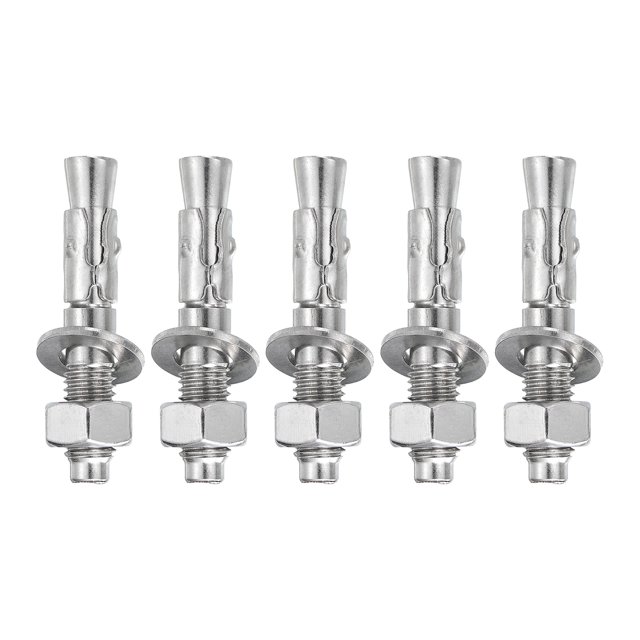 Uxcell 5 Pcs Ancrages en Coin, 1/2 Pouces x 2-3/4 Pouces Ancrages en Acier Inoxydable pour Béton, Fixation Standard Robuste pour Support Mural en Ciment (Inclut Rondelles Écrous, Ton Argent)