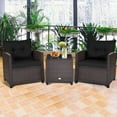 thumbnail image 1 of Gymax 3PCS Outdoor Patio Rattan Conversation Set Garden Yard w/ Black Cushions, 1 of 10