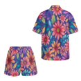 thumbnail image 5 of FKEKYI Womens Summer Shirt Set 2 Piece Sets Bohemian Daisy Flower Print Vacation Outfits Open Front Shirt Top & Shorts with Elastic Waist Beachwear Lounge Set, S, 5 of 7