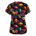 thumbnail image 4 of Stichou Easter Scrub Tops for Women 2026 Rabbit Eggs Graphic Happy Short Sleeve Clothes Soft V-Neck Lightweight Shirts with Pockets Navy M, 4 of 5