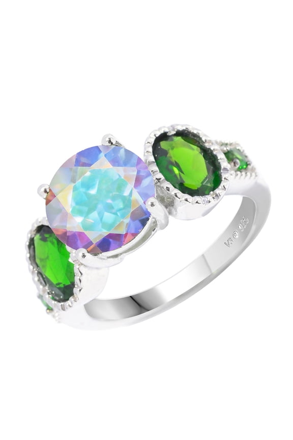 Sterling Silver with Mercury Opal Topaz and Chrome Diopside Five Stone Ring