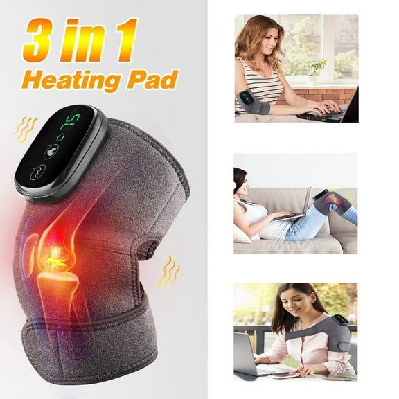 Heated Knee Massager Shoulder Brace, 3-In-1 Heated Knee Elbow Shoulder Brace Wrap, 3 Adjustable Vibrations and Heating Modes, Heating Pad for Knee Elbow Shoulder Relax,Gray