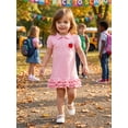 thumbnail image 6 of BemeyourBBs Toddler Baby Girls Back to School Dress Kindergarten Outfits Baby Girl First Day of School Outfit Cute Apple Embroidery Puff Short Sleeve Collared Button Summer Ruffled Dress, 6 of 9