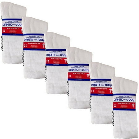 USBingoshop 6 Pairs Mens Non Slip Physicians Approved Grip Cotton Hospital Crew Diabetic Socks White