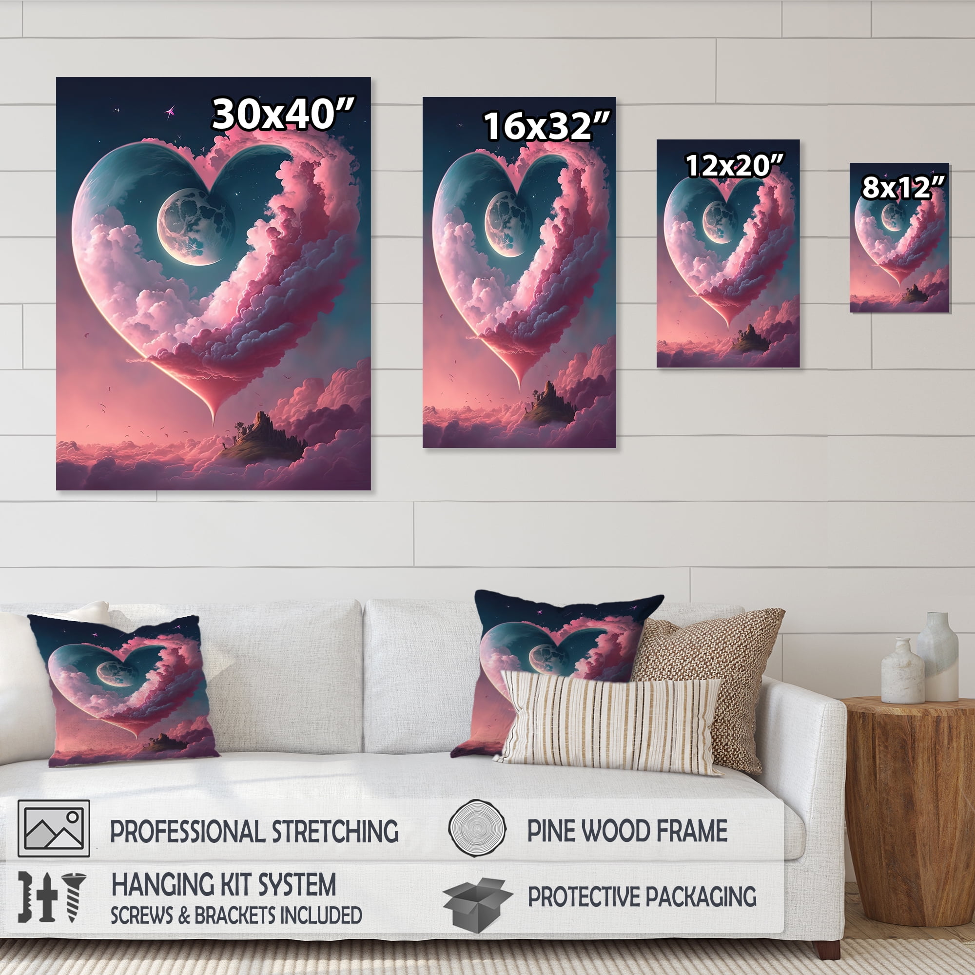 Designart Cotton Candy Cloud Heart IV Canvas Wall Art