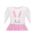 thumbnail image 4 of Girls Dress Easter 3D Bunny Shiny Butterfly Pink Ruffle Waist Long Sleeve 4 Years, 4 of 5