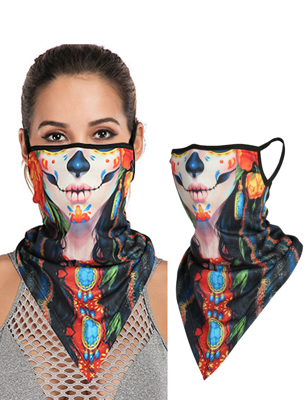 Sun UV Ear Loop Scarf Bandanas Face Protection Breathable Triangle Neck Gaiter Washable Unisex Face Coverings for Men