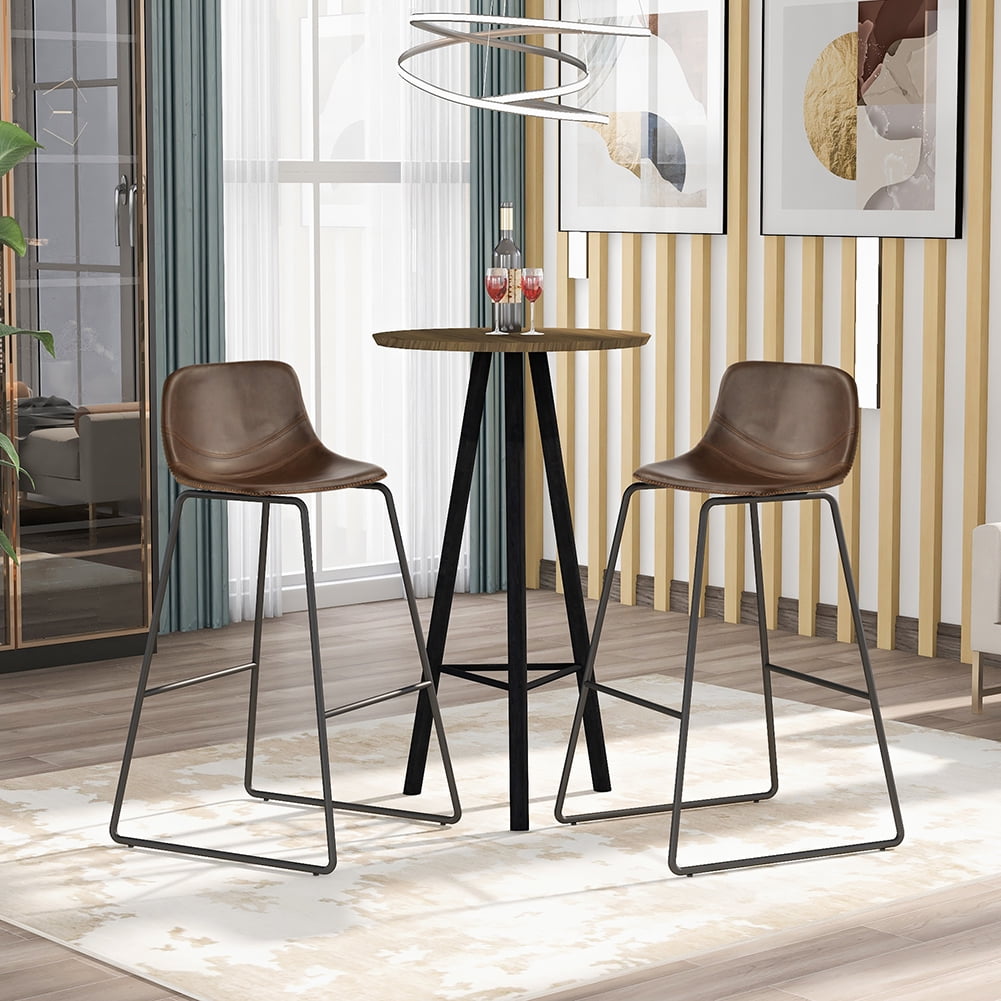 Lowestbest 2Pcs Height Bar Stools, 39" Footrest Dining Chairs, Vintage Leatherier Barstool (Light Brown) Lowestbest 2Pcs Height Bar Stools, 39" Footrest Dining Chairs, Vintage Leatherier Barstool (Light Brown)