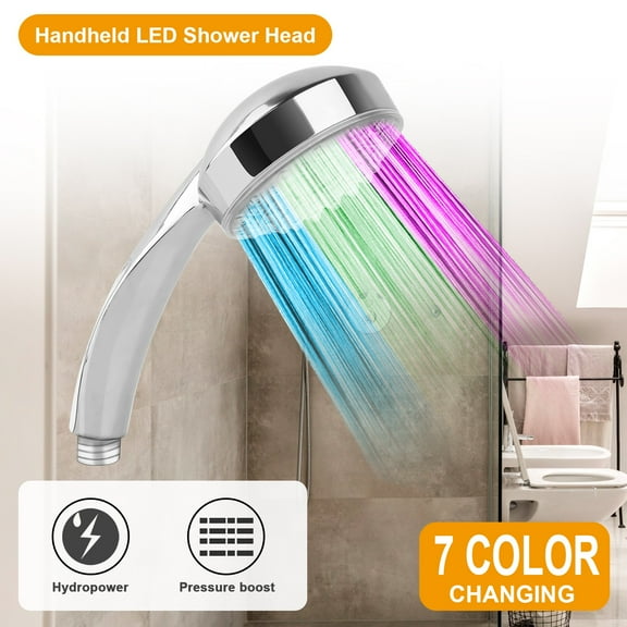 1Pc Automatically Hydropower LED Handheld Shower Head, 7 Color-Changing without Batteries