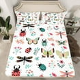 thumbnail image 2 of Homewish Kawaii Ladybug Insect Twin Sheet Sets for Kids, Butterfly Dragonfly Twin Fitted Sheet, Cartoon Flower Plant Flat Sheet, Ultra Soft Bedroom Decor, 3-Piece, 2 of 7