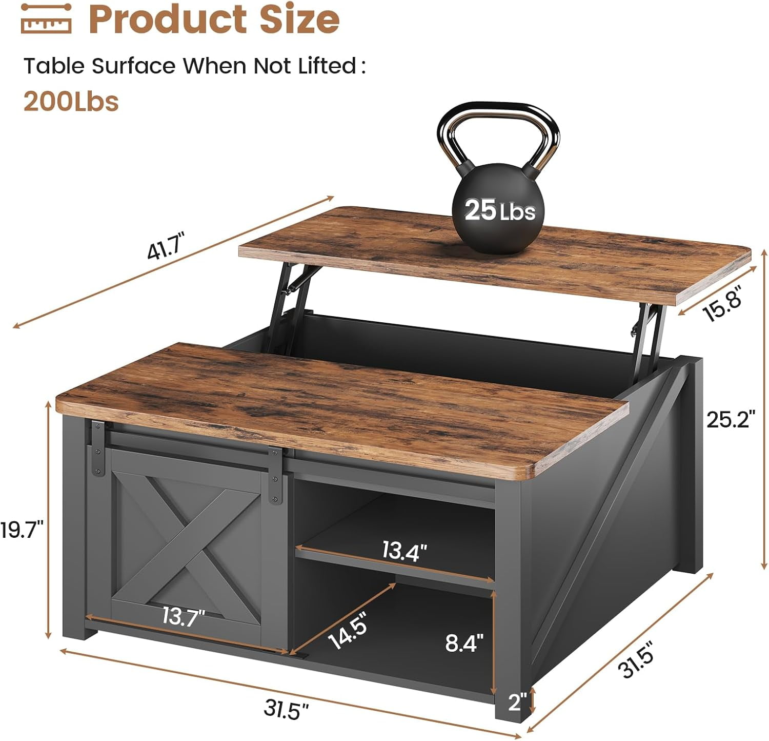 31.5" Square Lift Top Coffee Table, Farmhouse Coffee Table with Ample Storage, Wood Center Table with Sliding Doors and Large Hidden Space for Living Room Home Office, Black