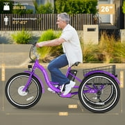MOONCOOL Adult 24/26 Unisex 3-Wheel Tricycle, 700W Peak Motor, 7 Speeds, 36V 10.4Ah Removable Lithium Battery, 16MPH Max Speed, 40 Miles Range