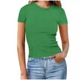 thumbnail image 2 of Womens Short Sleeve Tops Cotton Summer Tops 2025 Crewneck T Shirts Solid Color Tops Under 10 Dollars Shirts Slim Fit Tshirt Items, 2 of 6