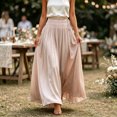 thumbnail image 6 of IUYRTFE Women's Solid Color Maxi Skirt Flowy Sheer Fabric Elastic Waist Long Casual Skirt, 6 of 8