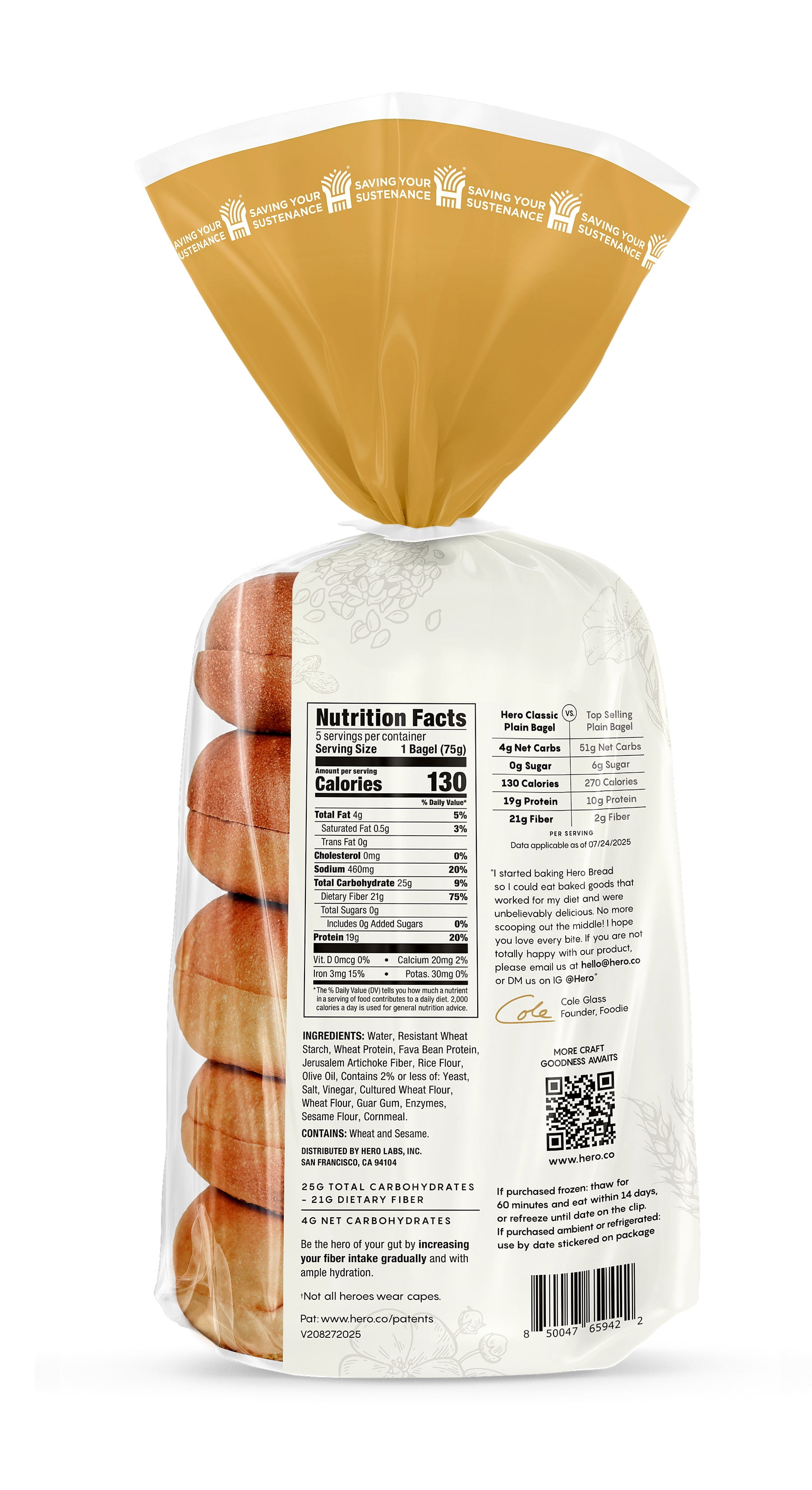 Hero Bread Classic Plain Bagels, 13.2 oz