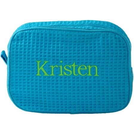 Personalized Waffle Weave Cosmetic Bag, Name Aqua