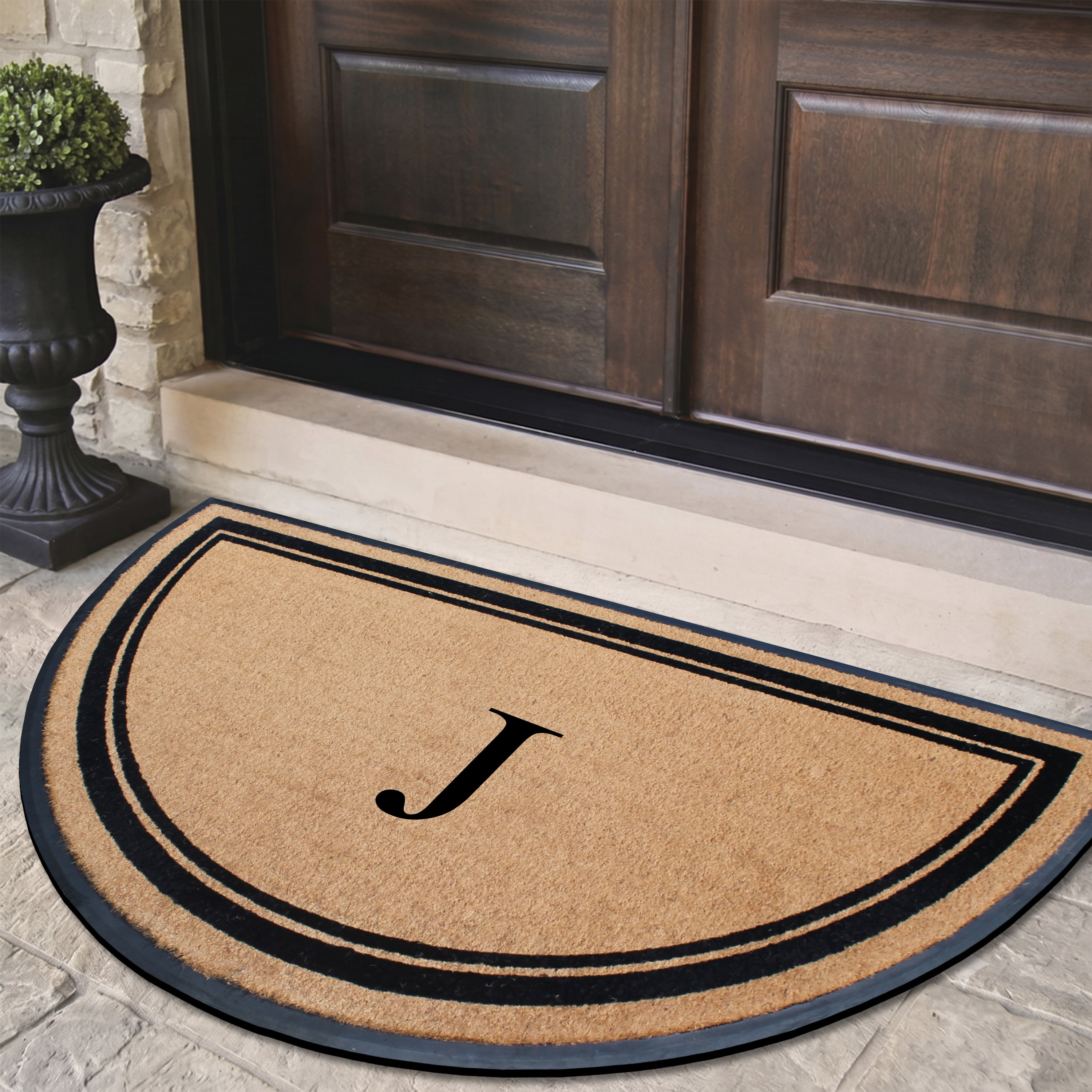 A1HC 36"x72" Natural Coir & Rubber Semicircular Monogrammed Door Mat, Thick, Durable, Heavy-Duty Welcome Mat for Front Door, Black Border