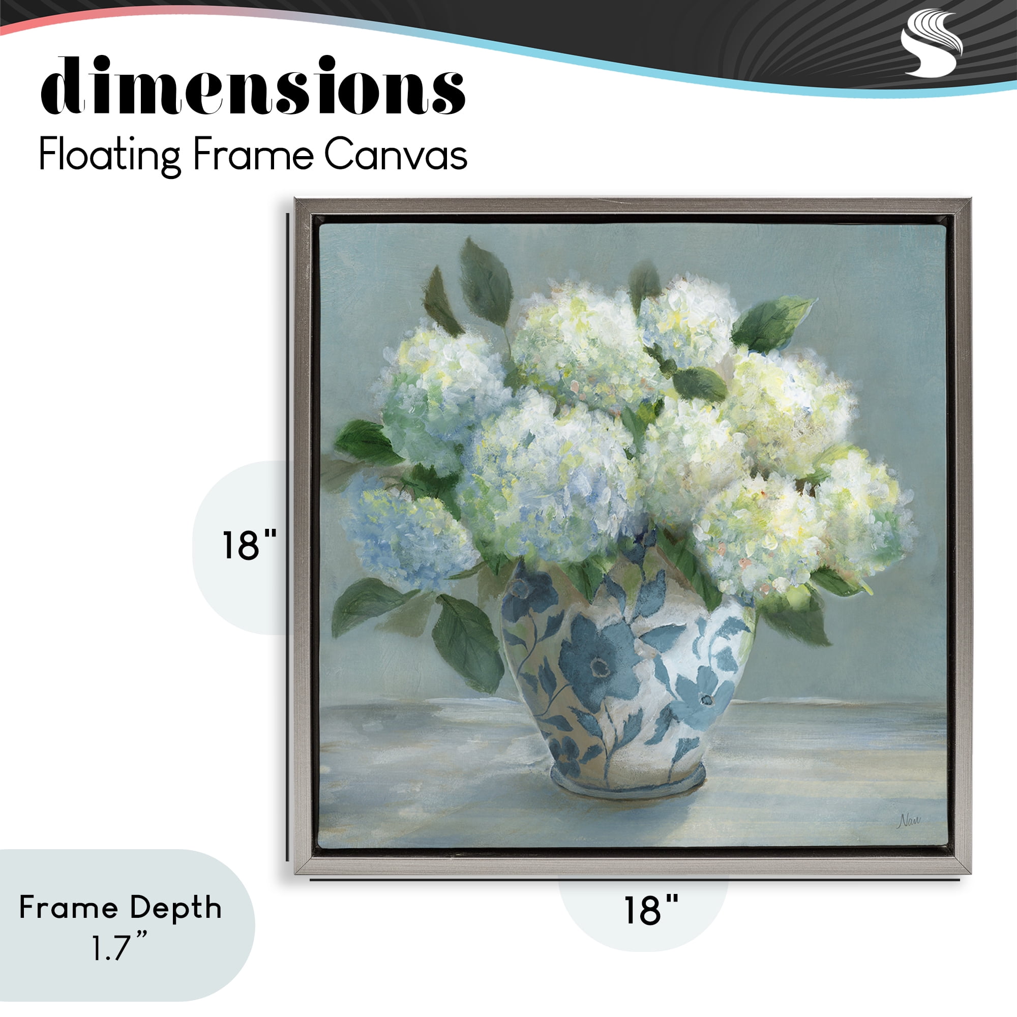 Stupell Industries Hydrangeas in Elegant Vase Gray Framed Floater Canvas Wall Art, design by Nan