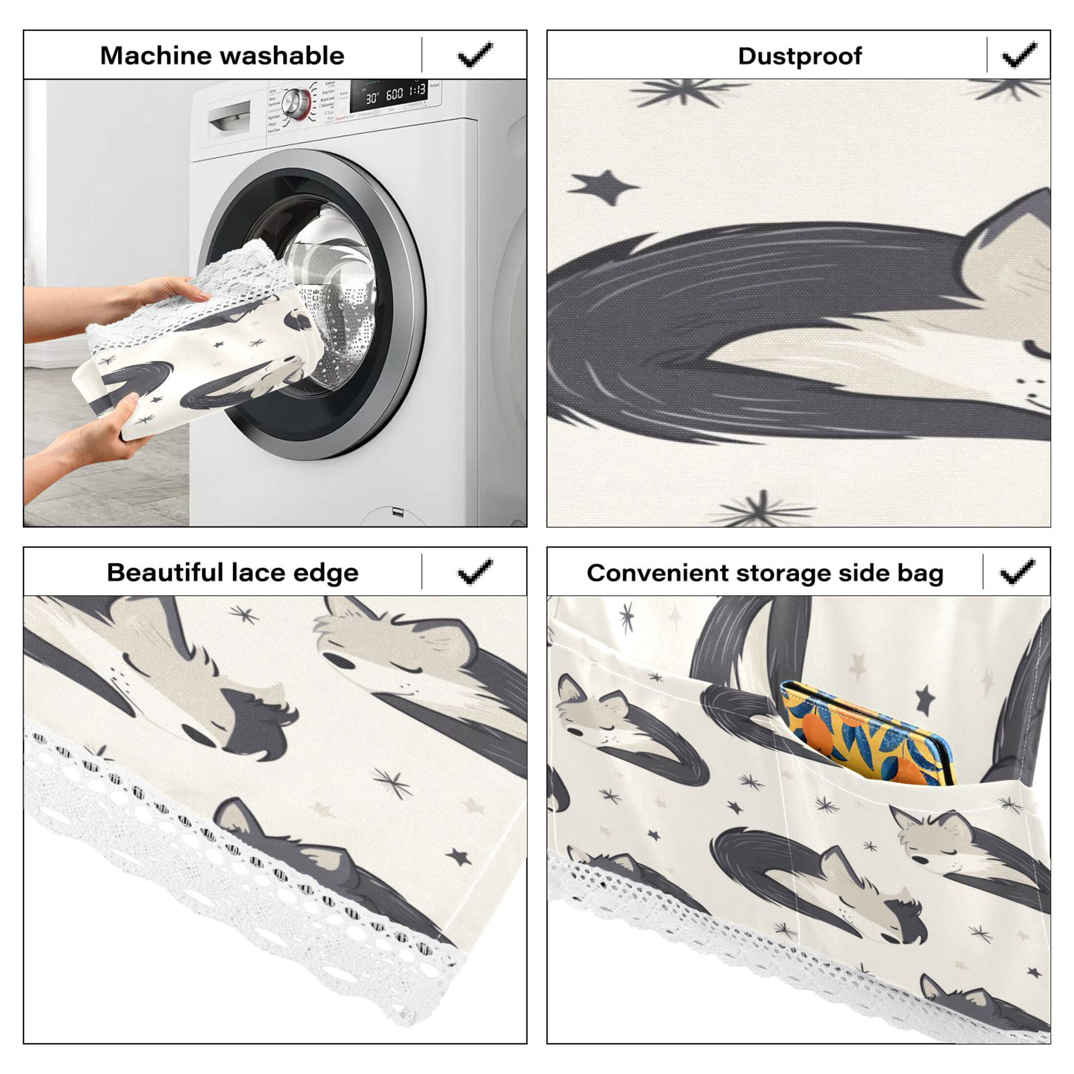 Cute Sleeping WolfWasher and Dryer Covers Dust-Proof and Oil Resistant Fridge Cover with 4 Storage Pockets Washing Machine Top Cover for Laundry Kitchen Home 51.2 x 22 In