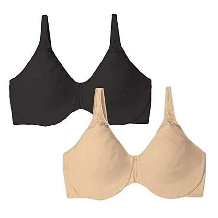 

2 Pack Black and Soft Taupe Smooth Bra Underwire Minimizing Bali for Women